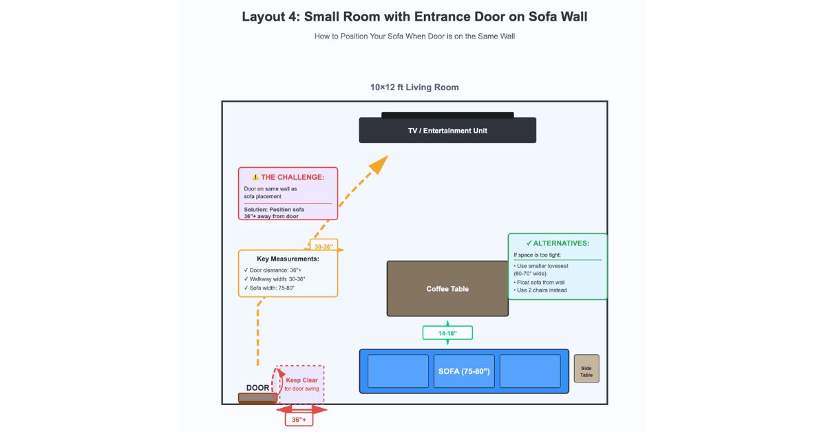 Best Layout for a Small Living Room with Door on Sofa Wall