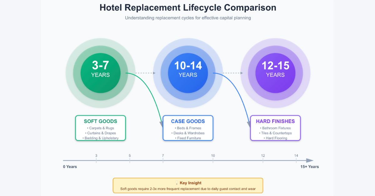 Hotel soft goods replacement cycle hotel vs case goods and hard finishes chart
