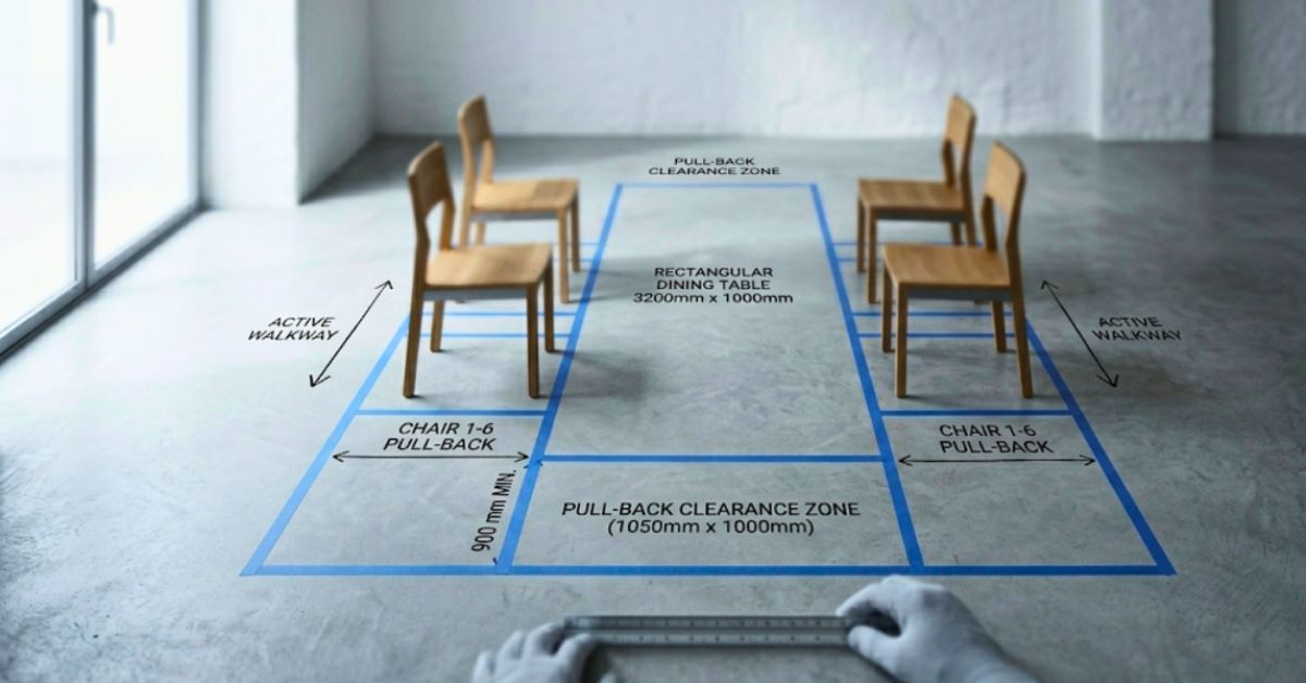 how to plan dining layout with chairs and walkway