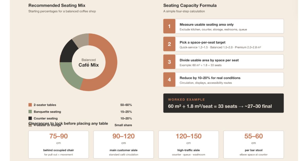 coffee shop seating mix and capacity planning chart