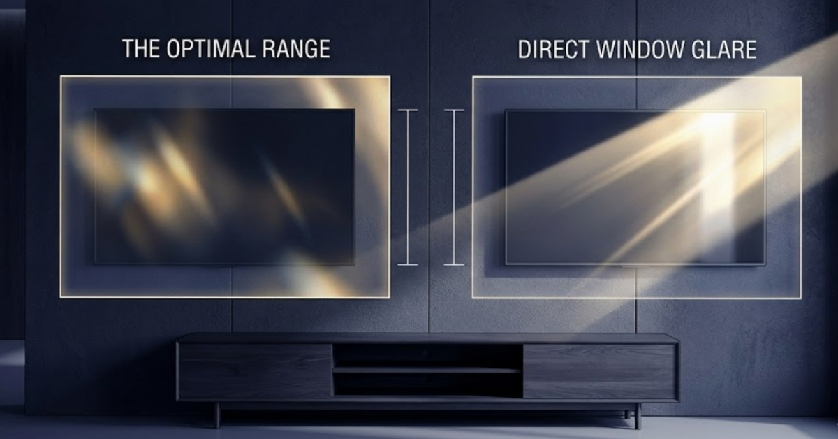TV wall to avoid glare from adjacent windows
