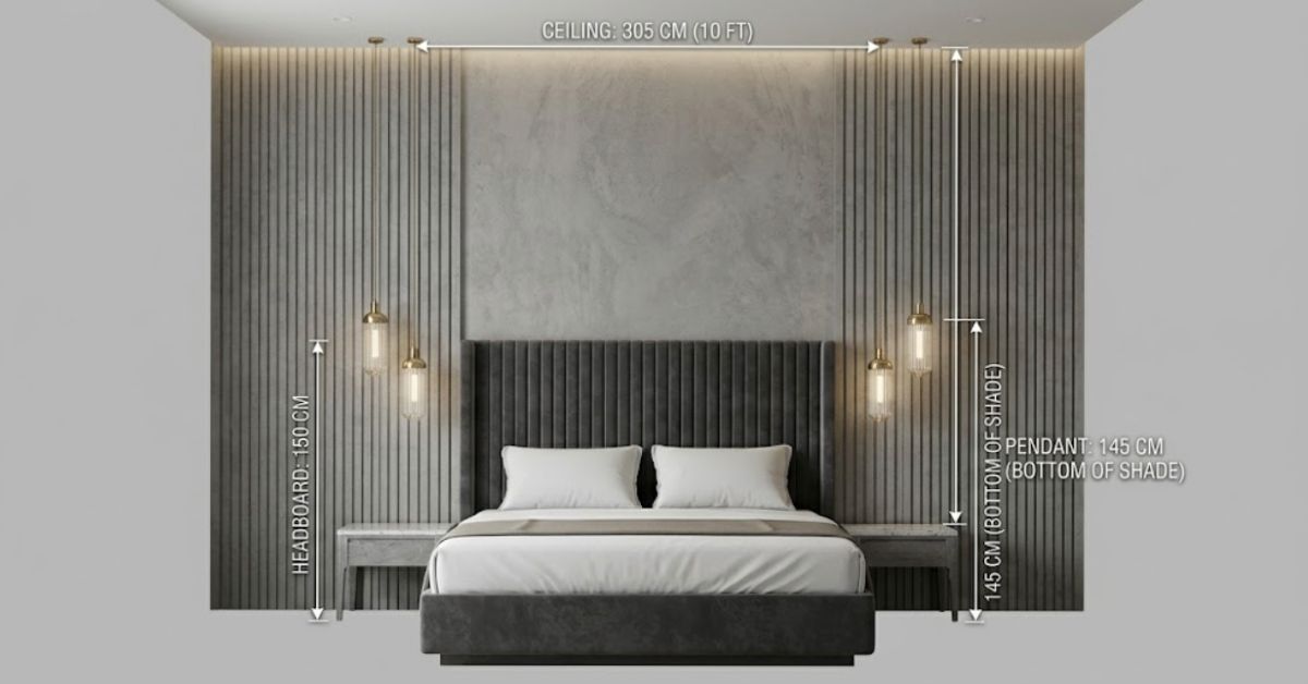 Elevation of headboard height and the pendant light position