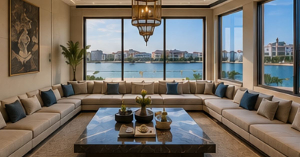 villa living room furniture arrangement Dubai