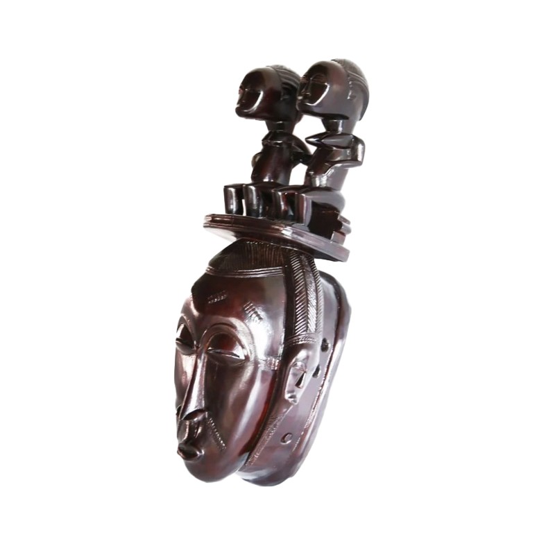 West African Baule Mask with Twin Figurines on Headgear House of Avana