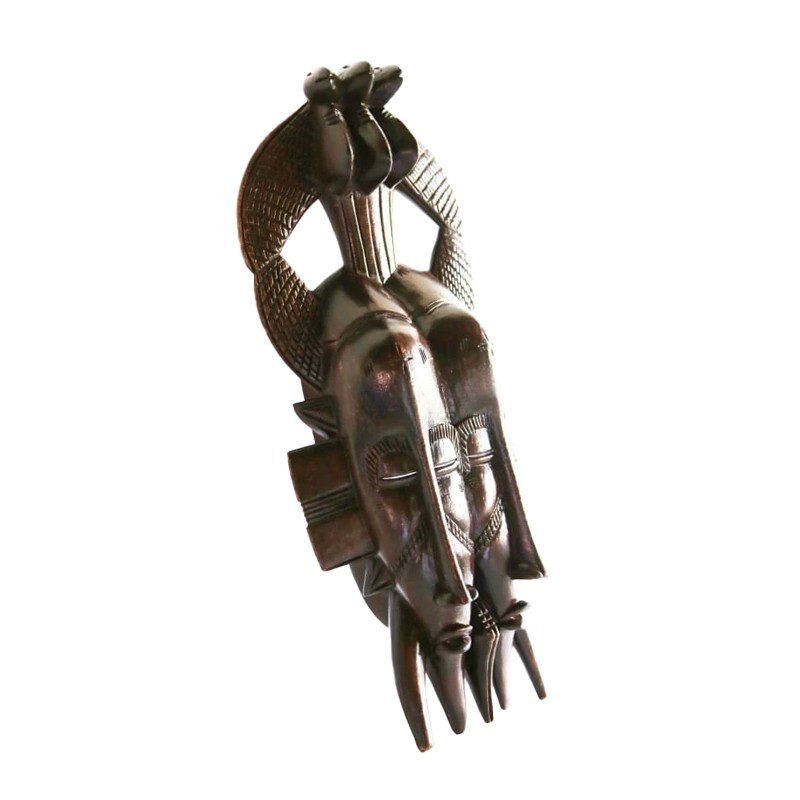 West African Tribal Double Faced Senufo With 3 Kalao House of Avana