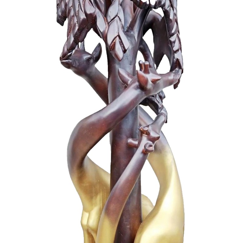 West African Style Hand Carved Wildlife Golden Giraffe Family House of Avana
