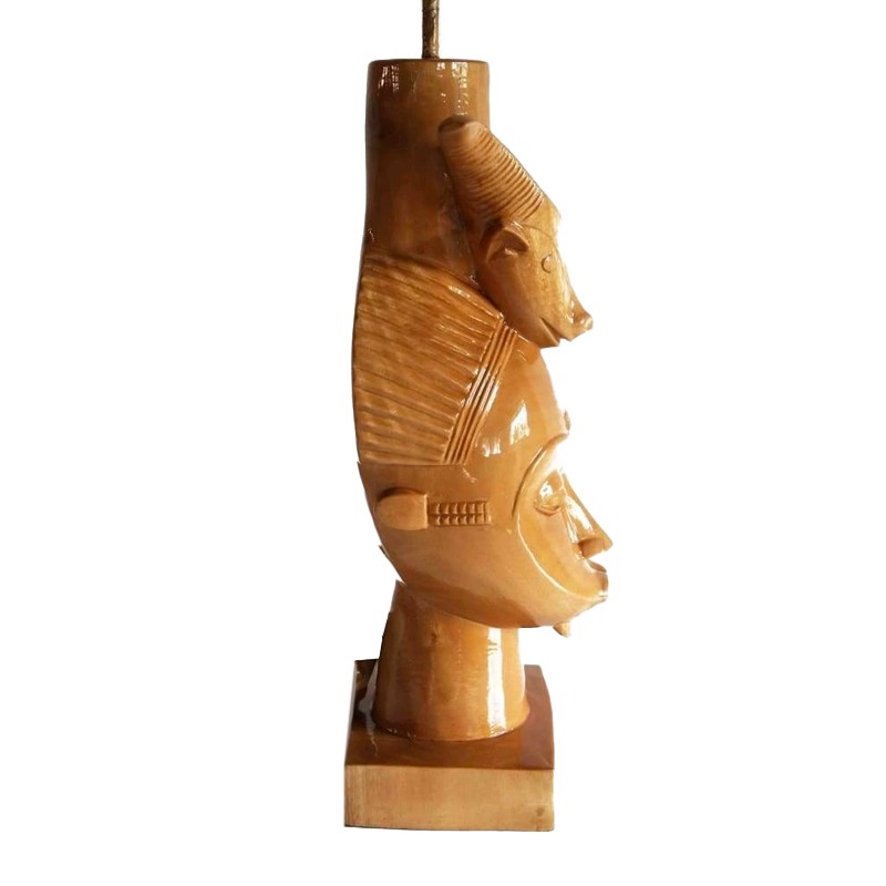West African Hand Carved Gouro Mask with Ram on head Statue  - House of Avana 
