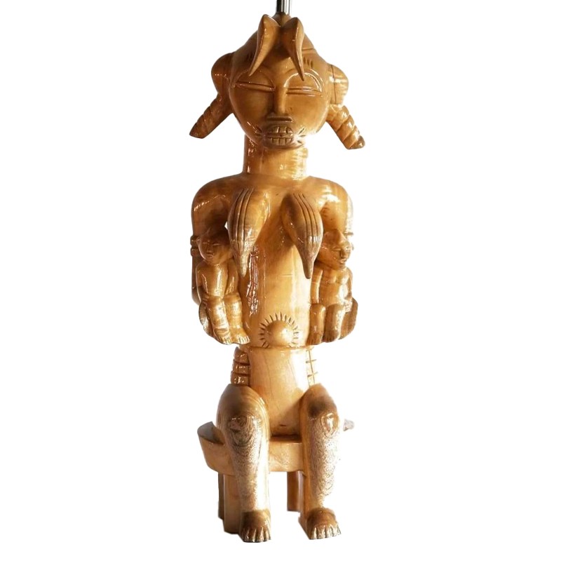 Revived West African Senufo Maternity Seated Mother Statue with 3 Babies House of Avana