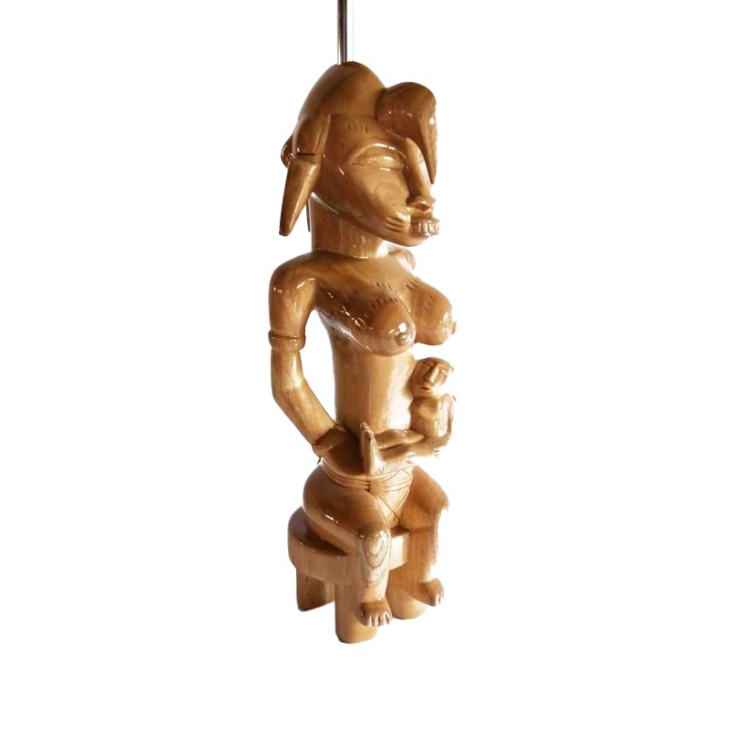 Revived West African Senufo Maternity Seated Mother Statue with a baby House of Avana