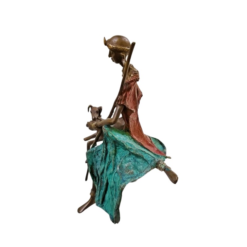 West African Burkina Faso Bronze Masai Woman feeding her dog House of Avana