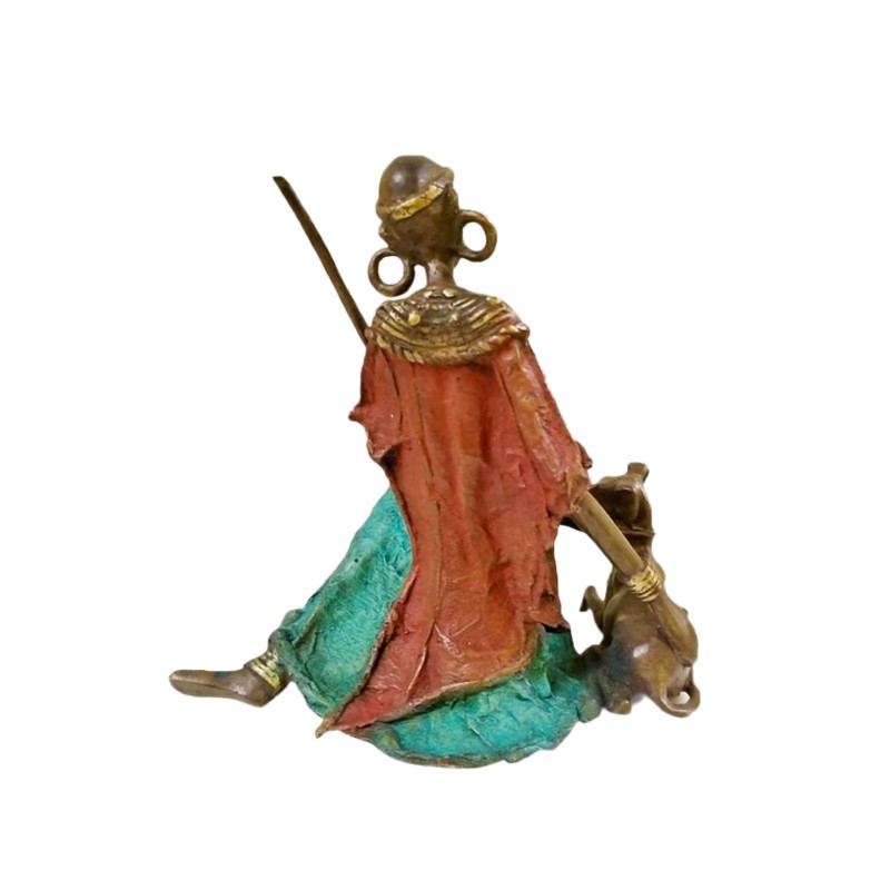 West African Burkina Faso Bronze Masai Woman feeding her dog  - House of Avana 