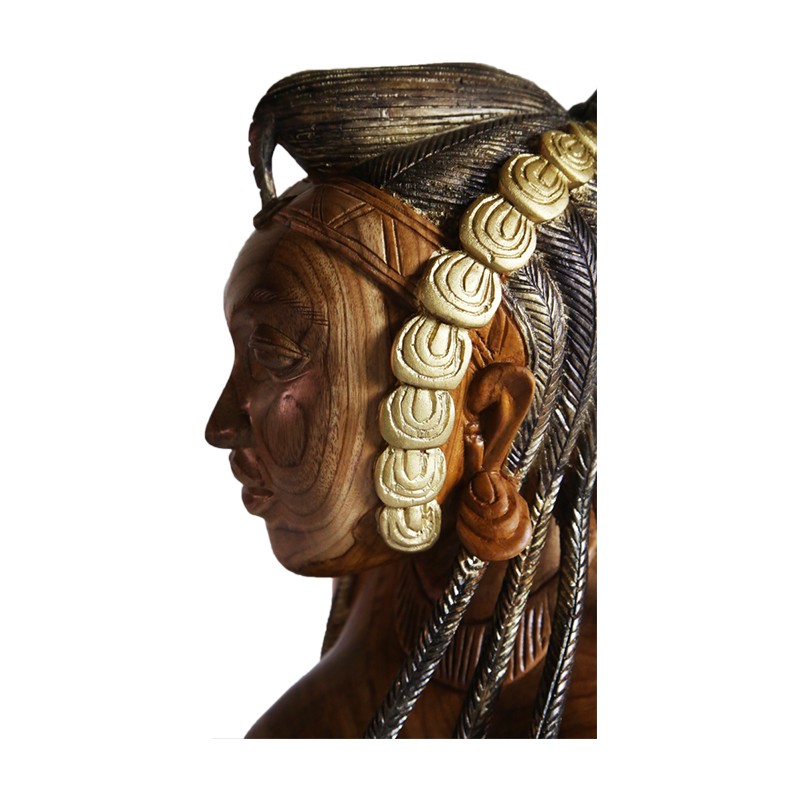 An African Hand Carved Woman With An Exotic Hair Braiding House of Avana