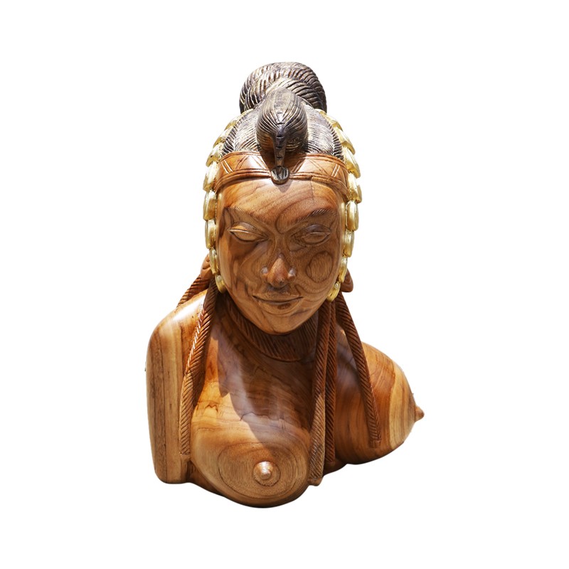 An African Hand Carved Woman With An Exotic Hair Braiding  - House of Avana 
