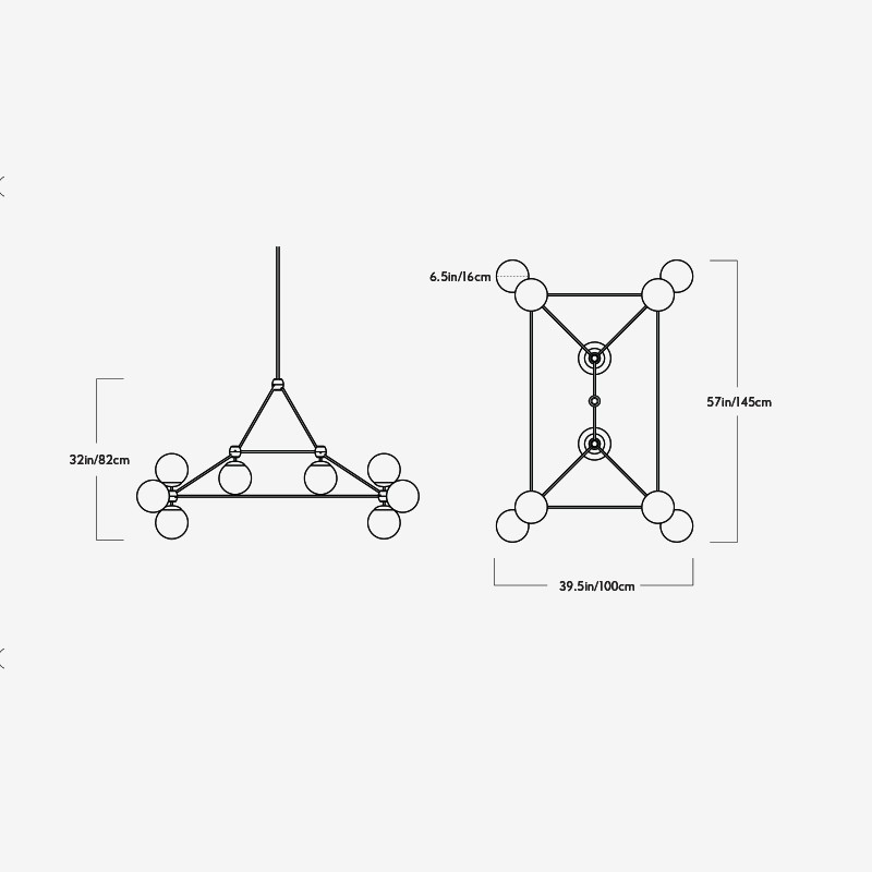 Modo Chandelier - Rectangle, 14 Globes  - Roll & Hill 