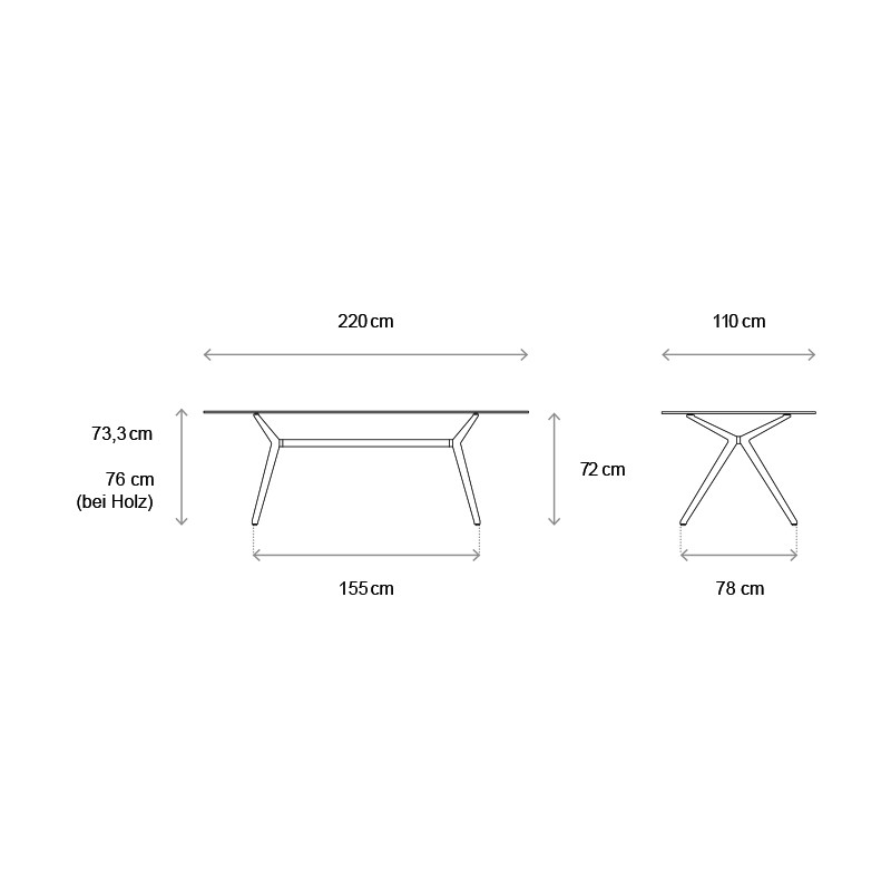 W Table 1100x2200 Holzgestell  - Wagner 