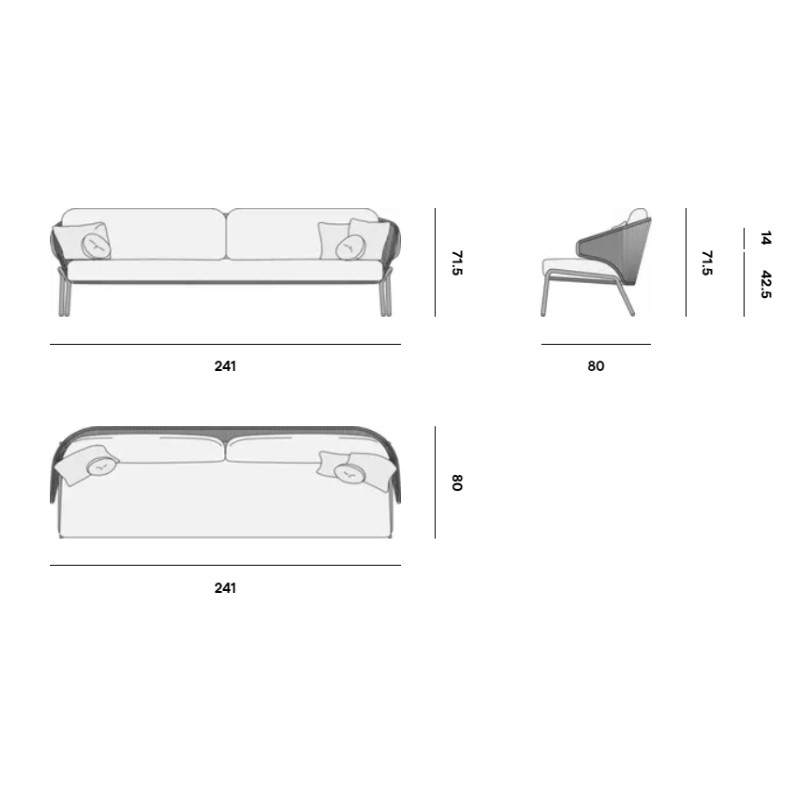 Radius 3S Sofa Fixed Lava  - Manutti 