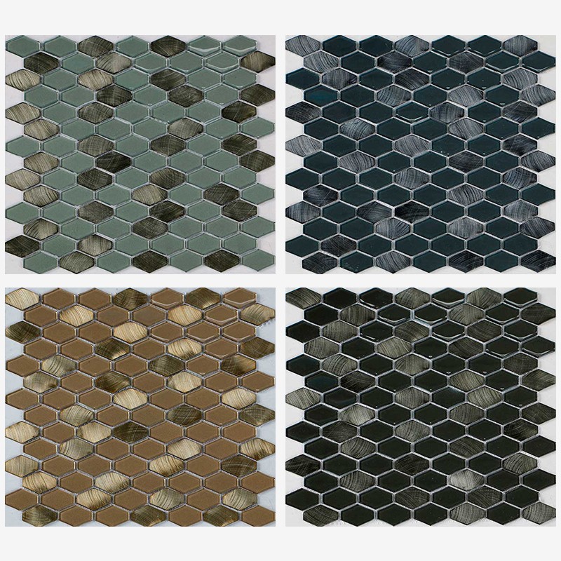 Aluminum And Glass Elongated Hexagon Mosaic  - Arvex 