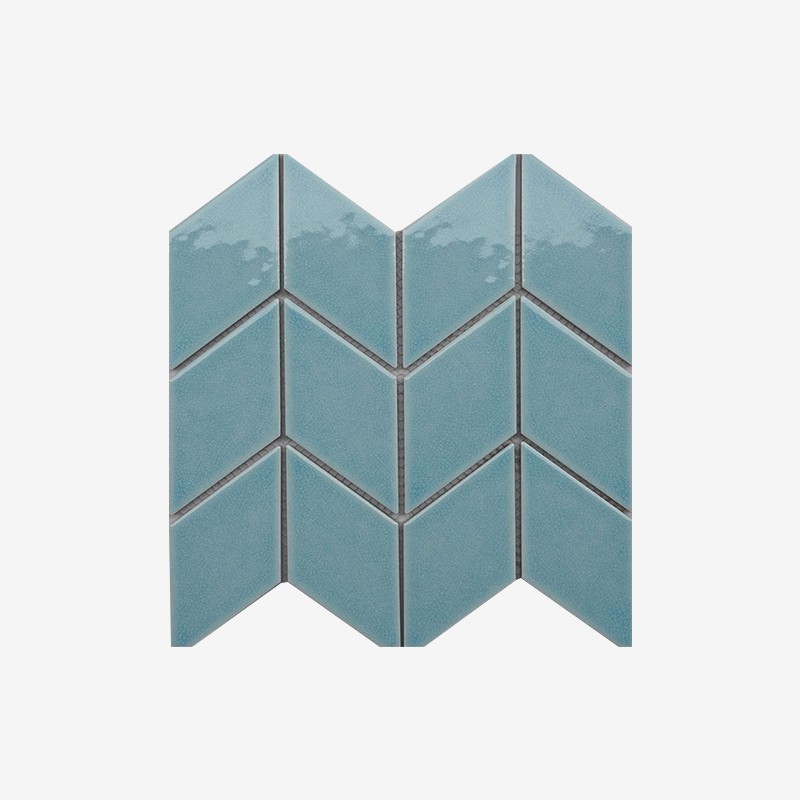 Chevron Mounted Rhomboid Porcelain Mosaic With Crackled Glaze Effect Arvex