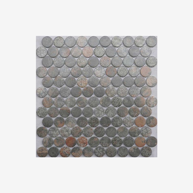 High Temperature Glass Penny Round Mosaic With Inkjet Print On The Surface Arvex