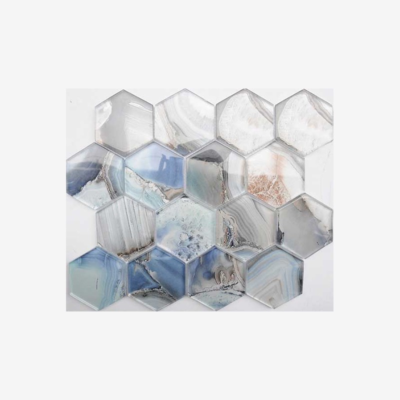 Onyx Look Laminated Glass Hexagon Mosaic Arvex
