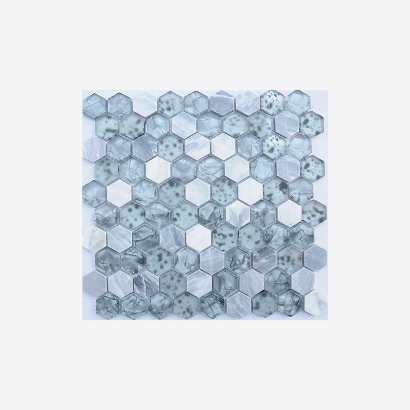 Laminated Glass And Stone Hexagon Mosaic Arvex