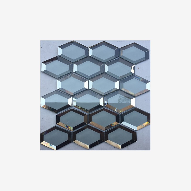 Beveled Mirror Frame Glass Elongated Hexagon Mosaic Arvex