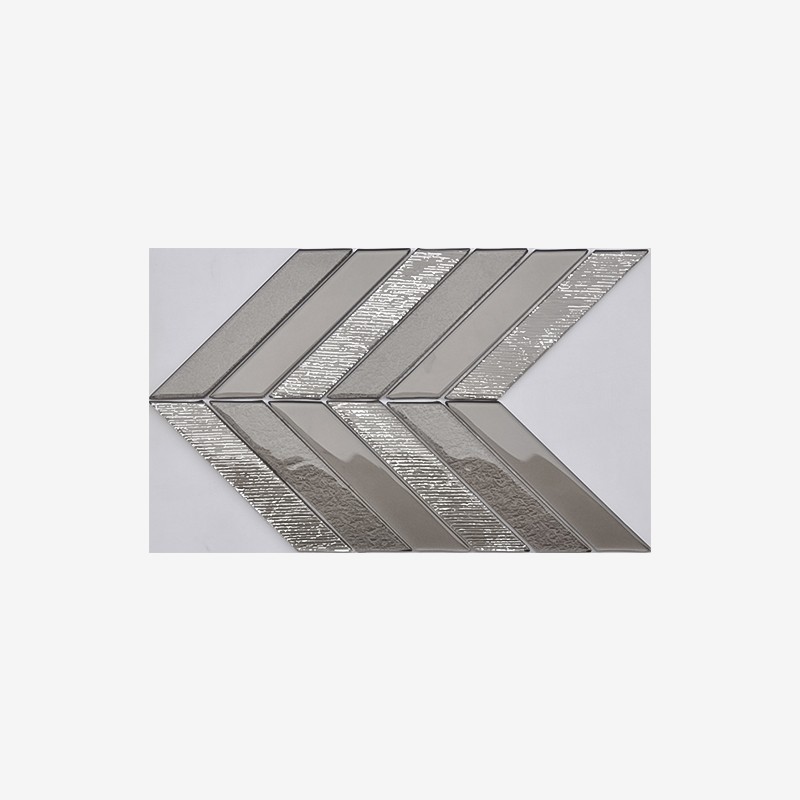 Multi Texture Metallic Glass Chevron Tiles Mesh Mounted Arvex