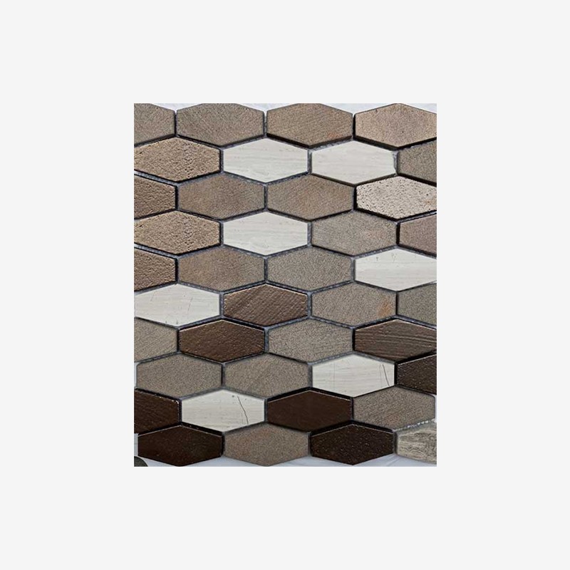 Glazed Basalt And Marble Elongated Hexagon Mosaic Arvex
