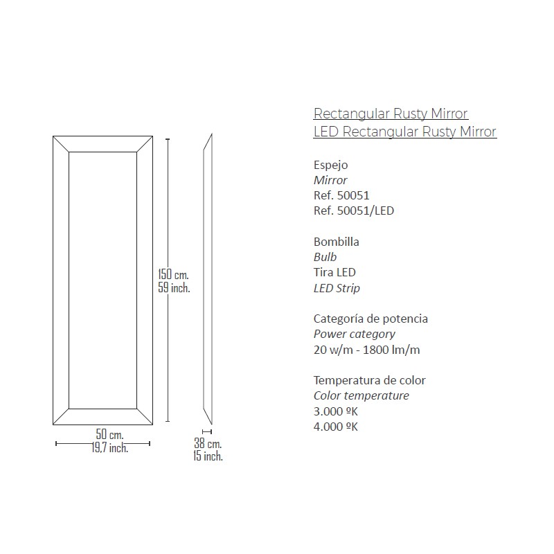 Rectangular Rusty Mirror  - Boheme Design 
