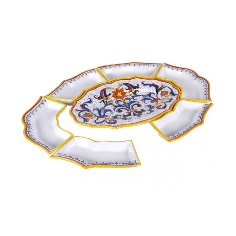 Antipastiera / Grande 7 Pezzi - Decoro Ricco Deruta Antica Deruta