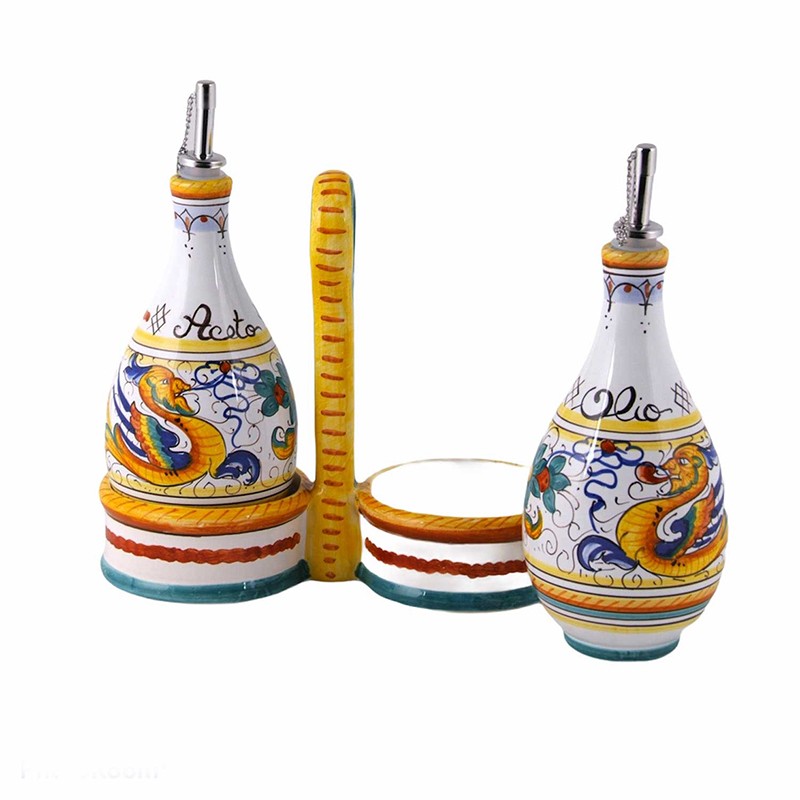 Olio Aceto Set X 2 Con Vassoio - Decoro Raffaellesco 5b Antica Deruta