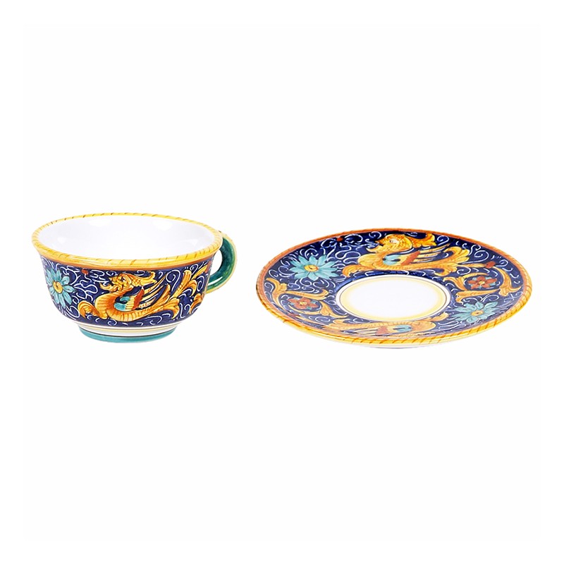 Tea Cup & Saucer - Decor Raffaellesco Fondo Blu Antica Deruta