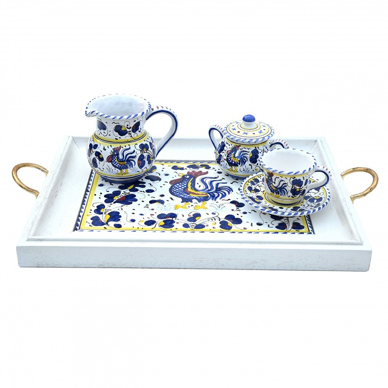 Tray Wood And Ceramic - Decor Galletto Blu Antica Deruta