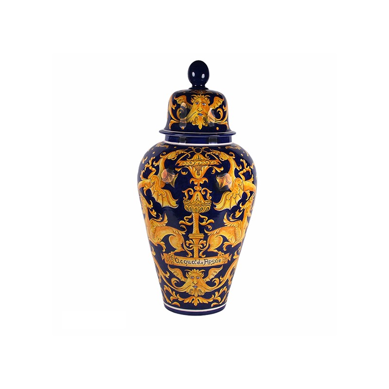 Grande Vaso/Poutique - Decoro Grottesche Di Raffaello Fondo Blu Antica Deruta