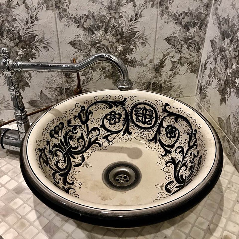 Sink For Bathroom/Kitchen - Decor Classico 02-Ricco Deruta Nero Antica Deruta