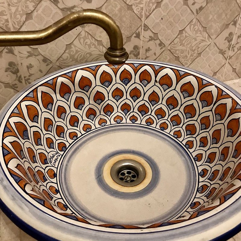 Sink For Bathroom/Kitchen - Decor Classico 03-Penne Di Pavone Antica Deruta