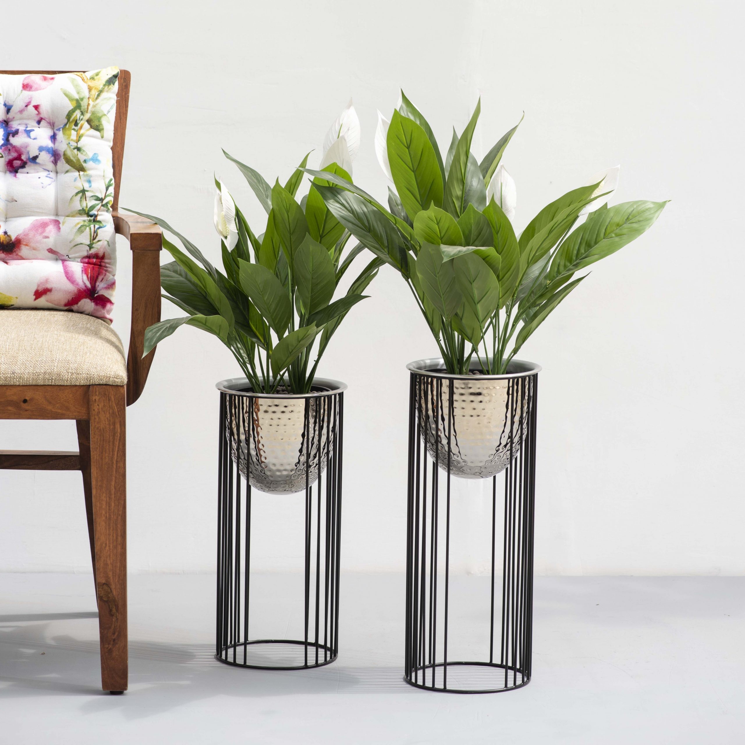 Athena Hammered Planters Silver Set of 2 The Decor Remedy