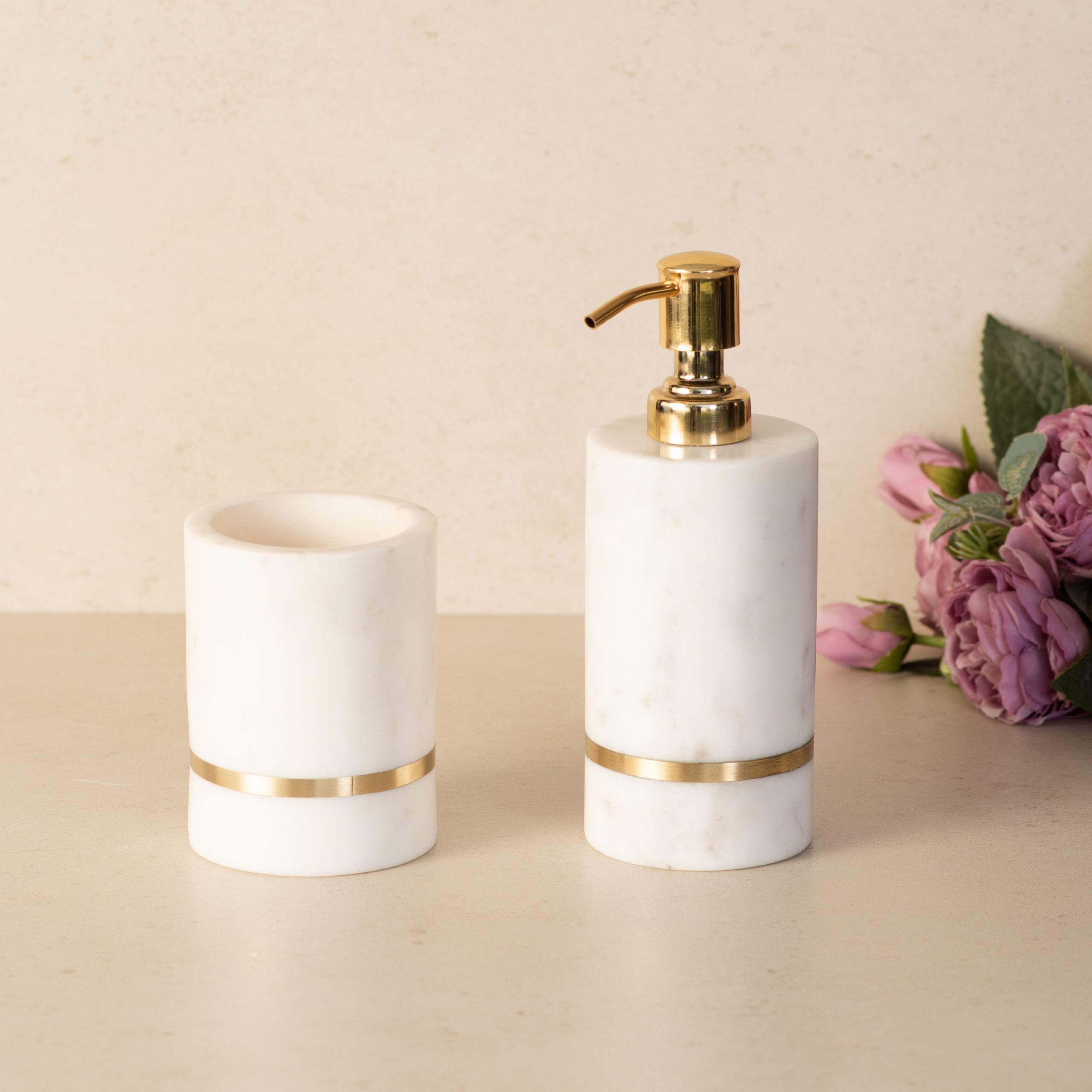 Aurelia Marble With Brass Inlay Bathroom Set Of 2 The Decor Remedy