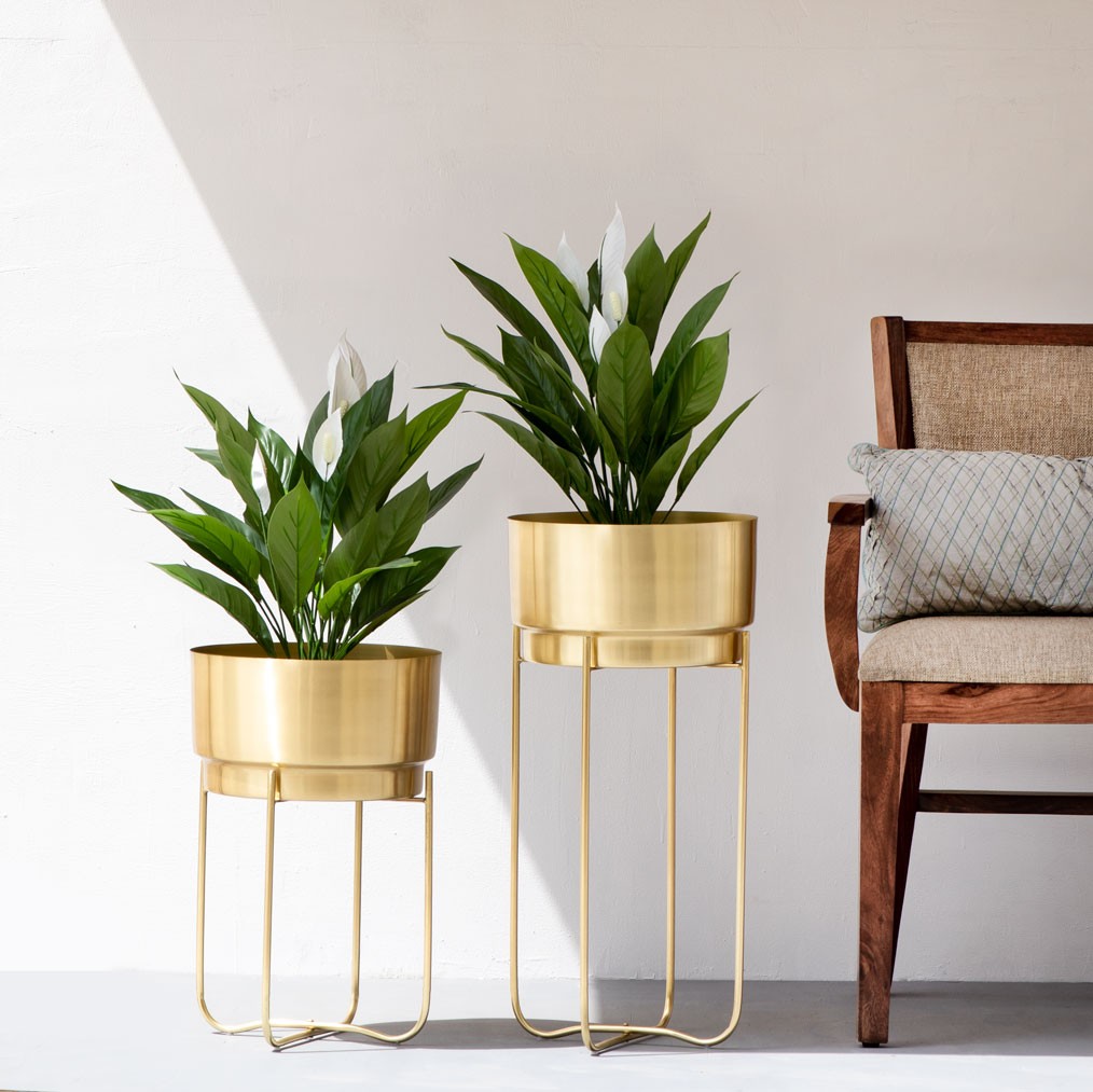 Champagne Gold Indoor Metal Planters Set of 2 The Decor Remedy