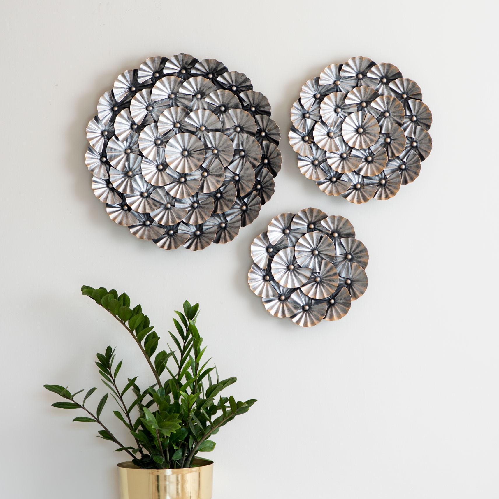 Floral Sun Silver Set of 3 Wall Decor The Decor Remedy