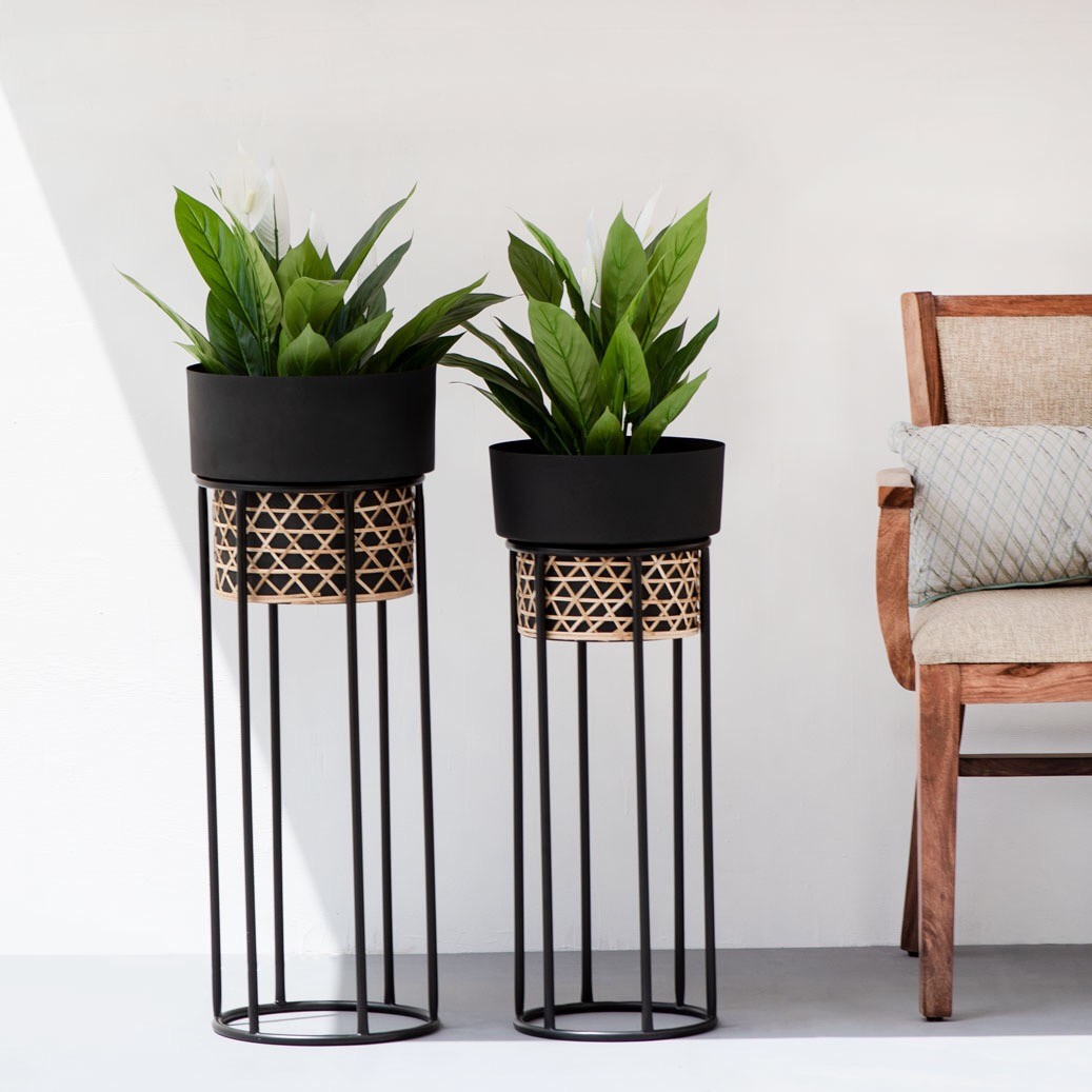 Handwork Cane Planters with Textured Matt Black Finish Set of 2 The Decor Remedy