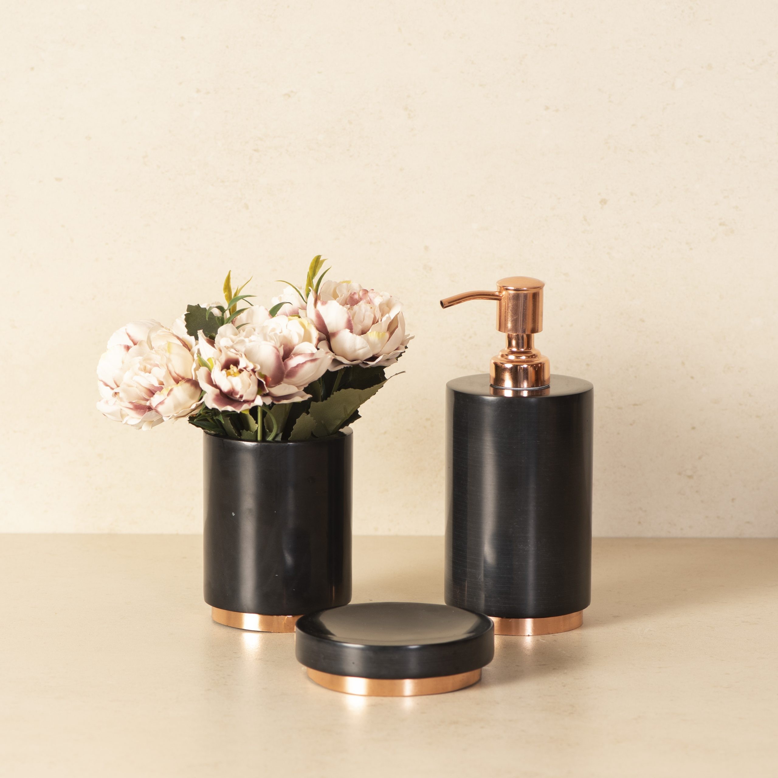 Lucas Black Marble & Brass Bathroom Set of 3 The Decor Remedy