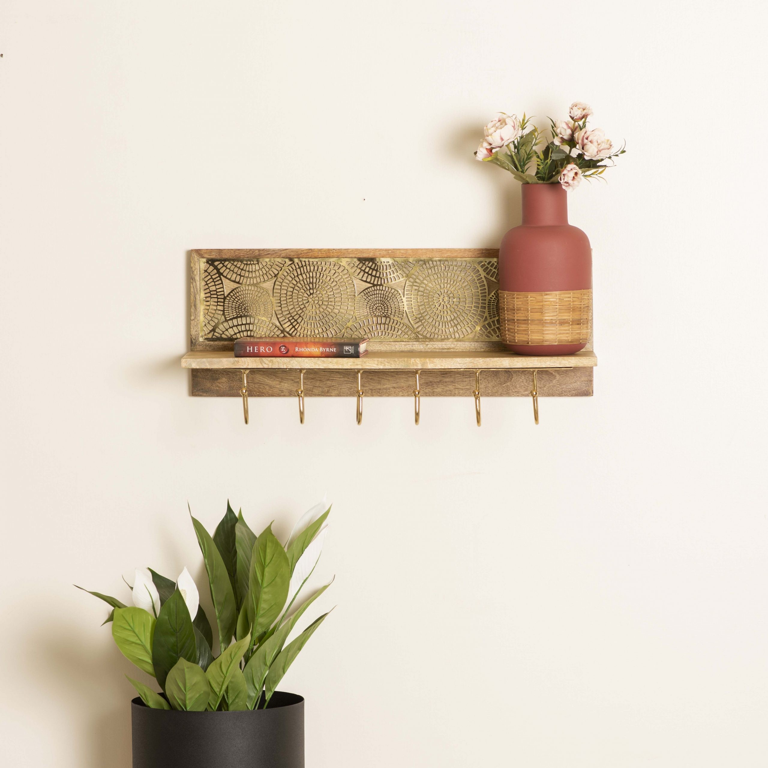 Mandala Shelf With Hook Metal Mesh Small Set of 2  - The Decor Remedy 
