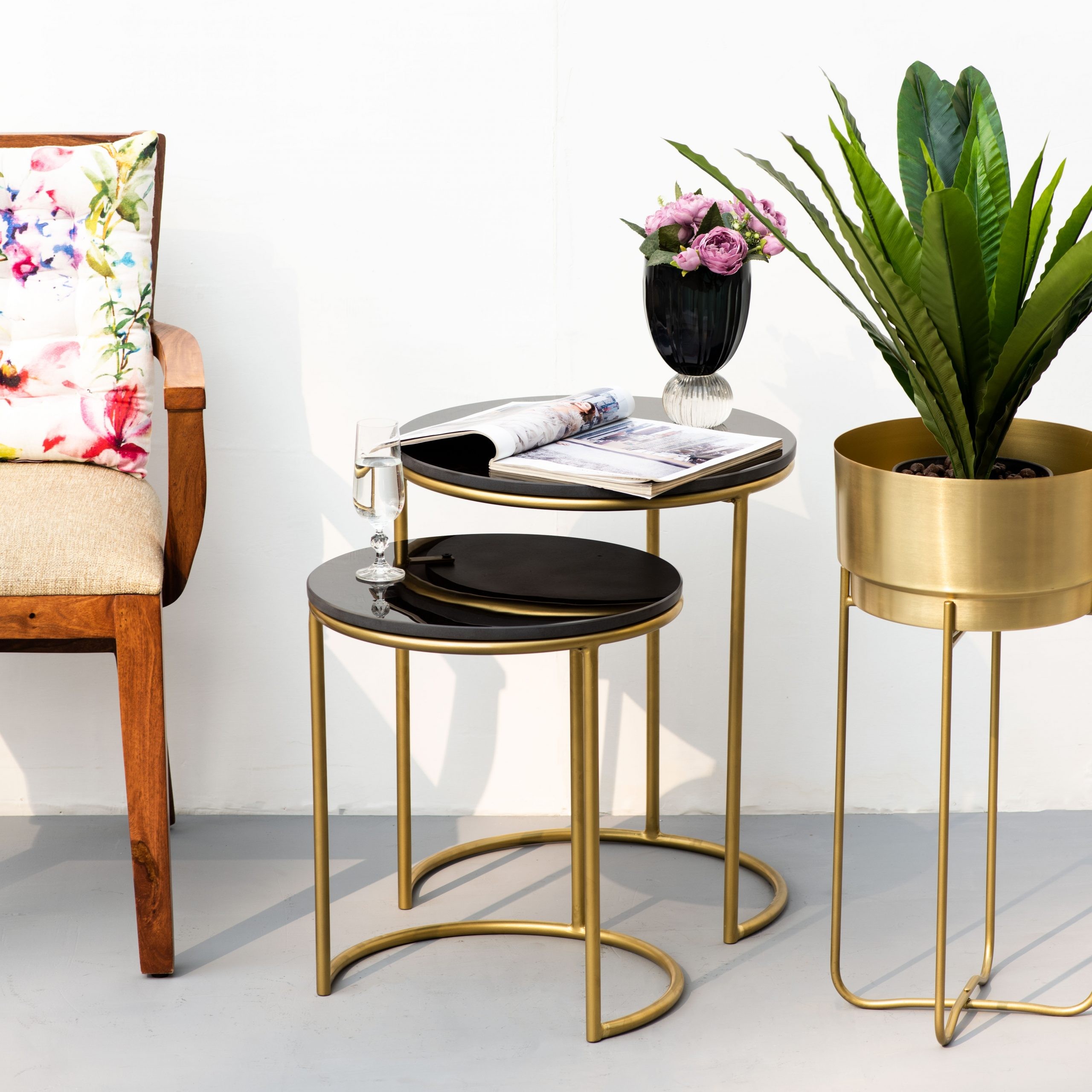 Nano Black Marble Nesting Tables Set of 2 The Decor Remedy