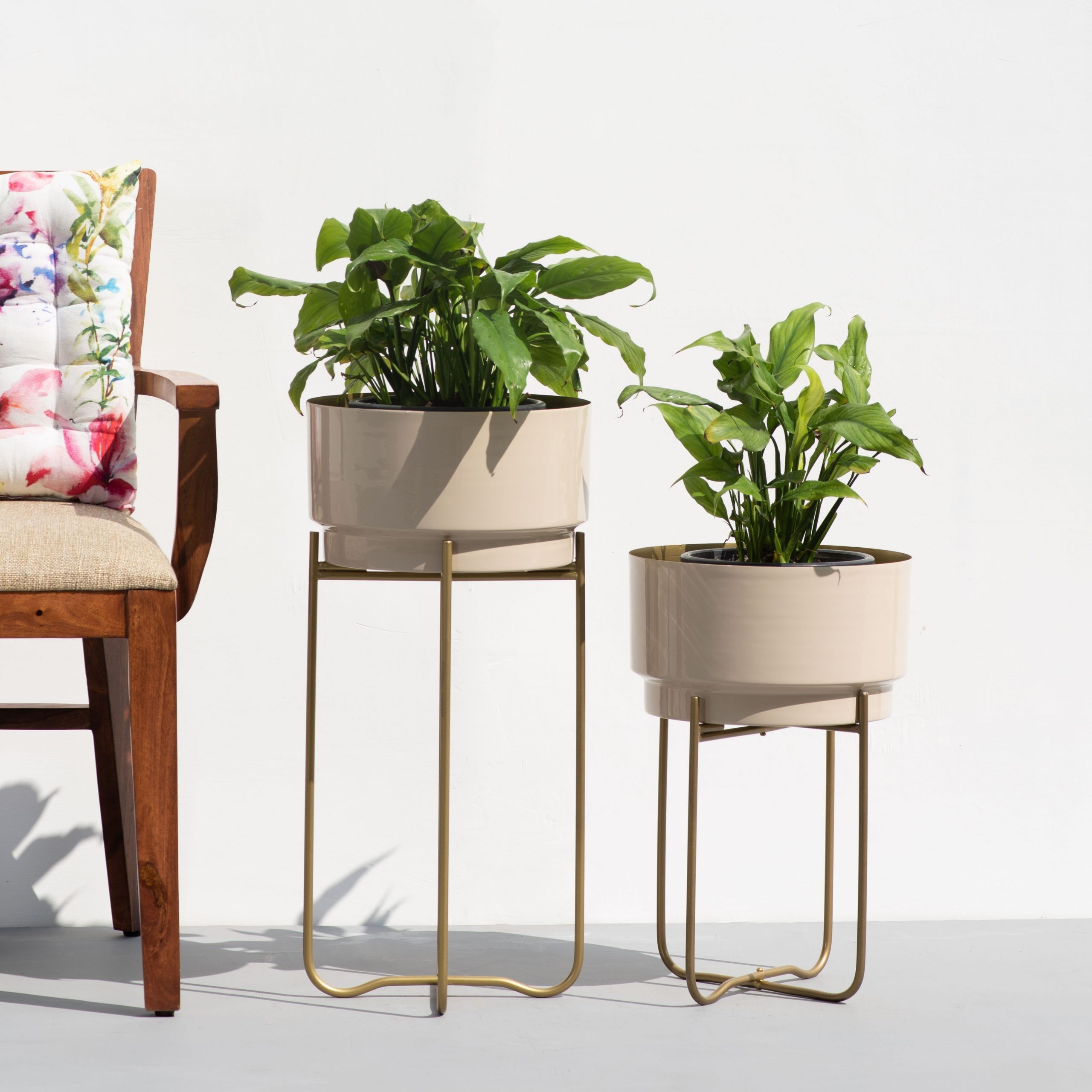 Nude Beige Enamel Planters Set of 2 The Decor Remedy