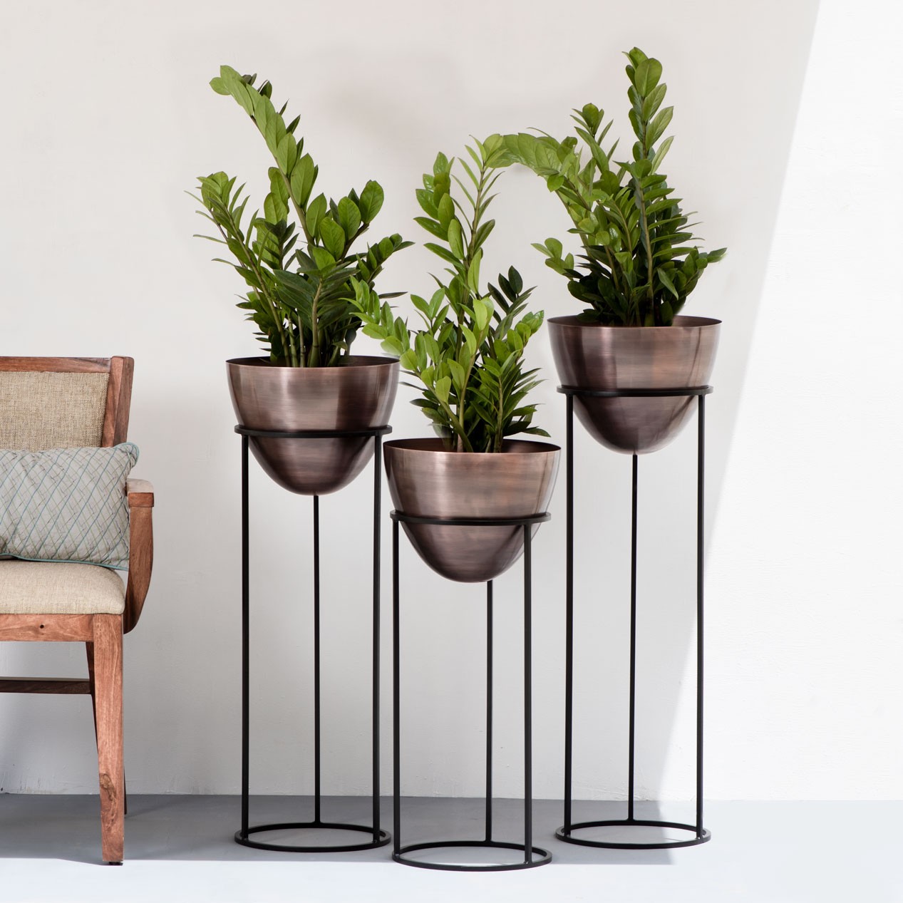 Ovate Tall Planters Antique Copper Bronze & Black Stand Set of 3 The Decor Remedy