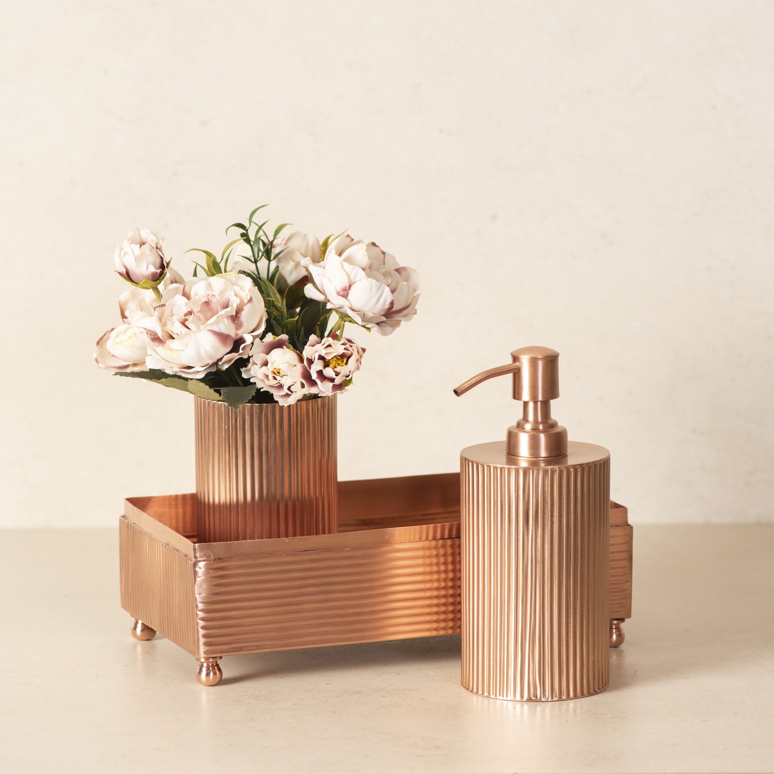 Ripple Cut Brass Bathroom Set 3 Dusky Rose Gold The Decor Remedy