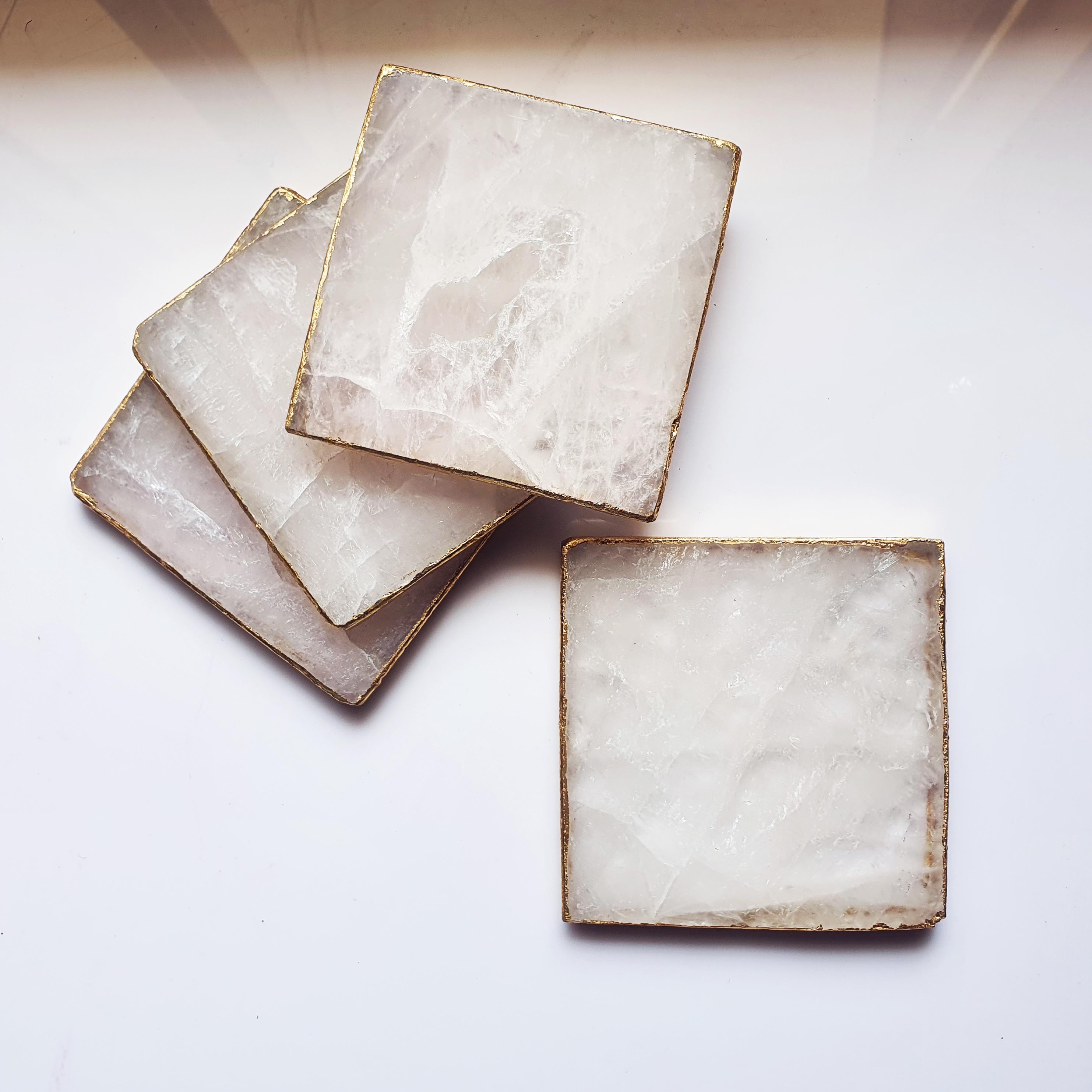 Coaster Square Rose Quartz (Set Of 2) Gemtherapy