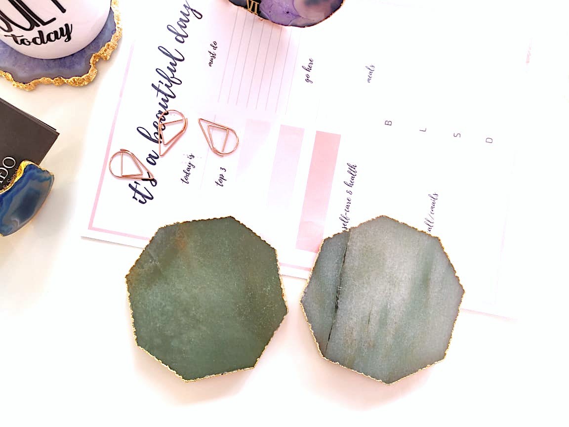 Hexagon Coasters Green (Set Of 2) Gemtherapy