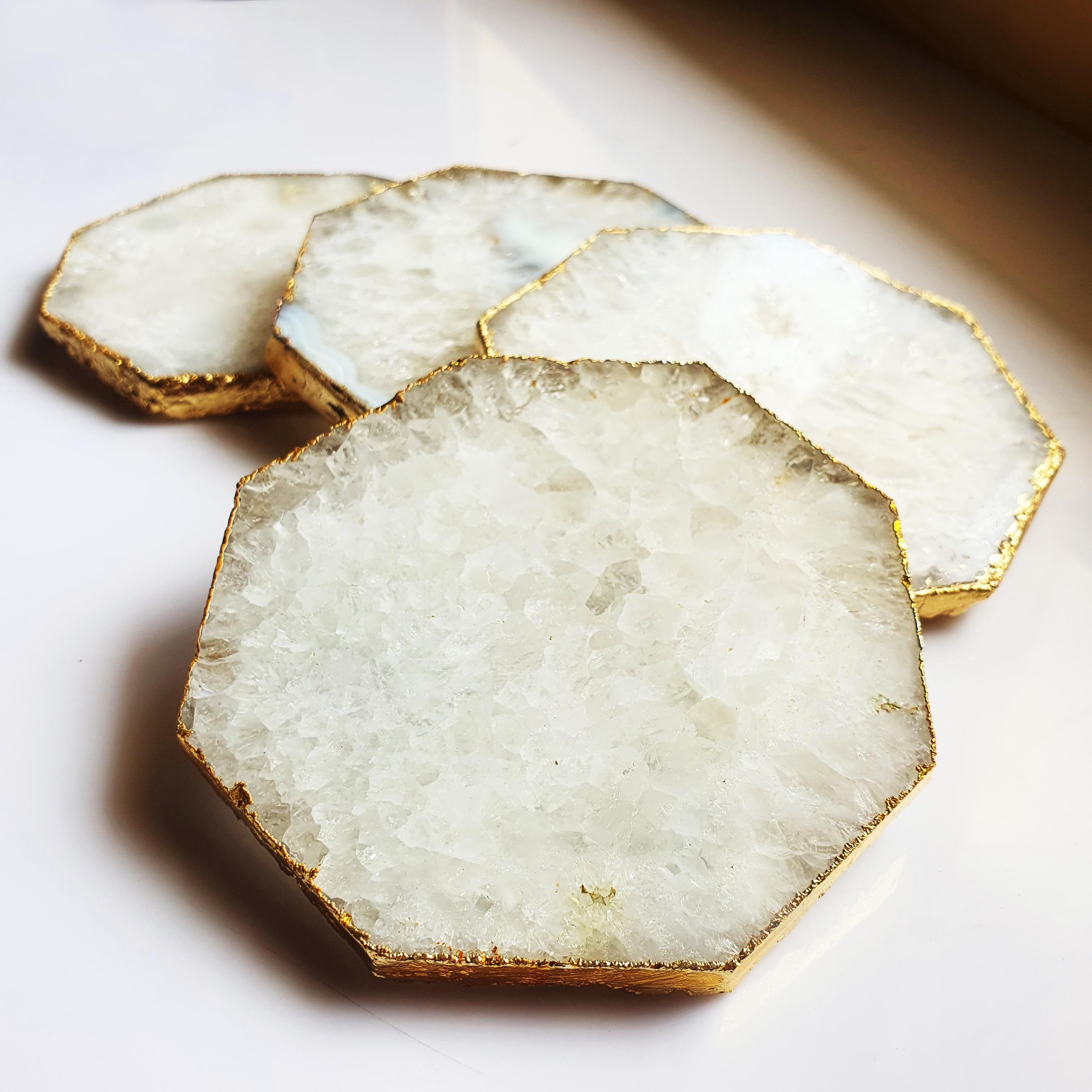 Hexagon Coasters White (Set Of 2) Gemtherapy